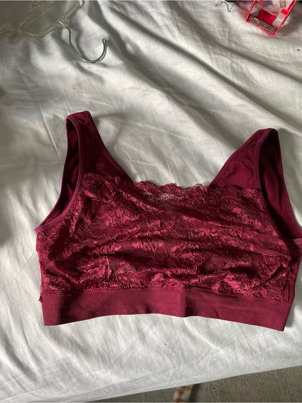 Lace-Front Breezies bra in Deep Burgundy shade